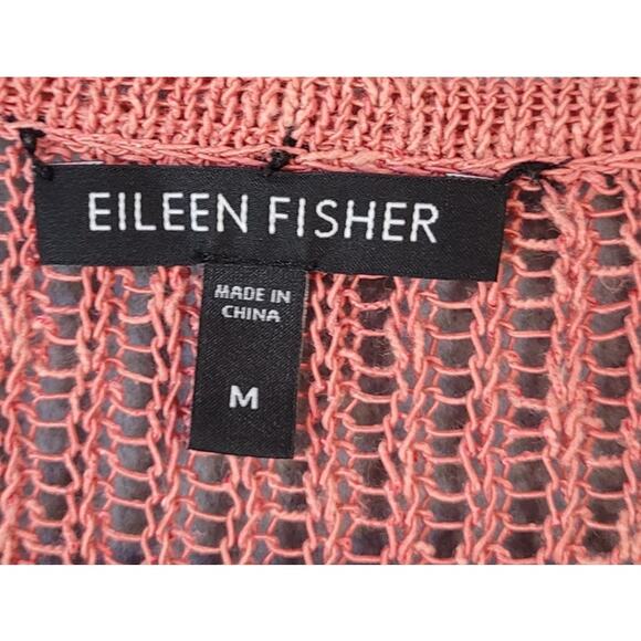 Eileen Fisher Pink Asymmetrical Side Hem Open Knit V-Neck Sweater – Medium - Picture 5 of 9